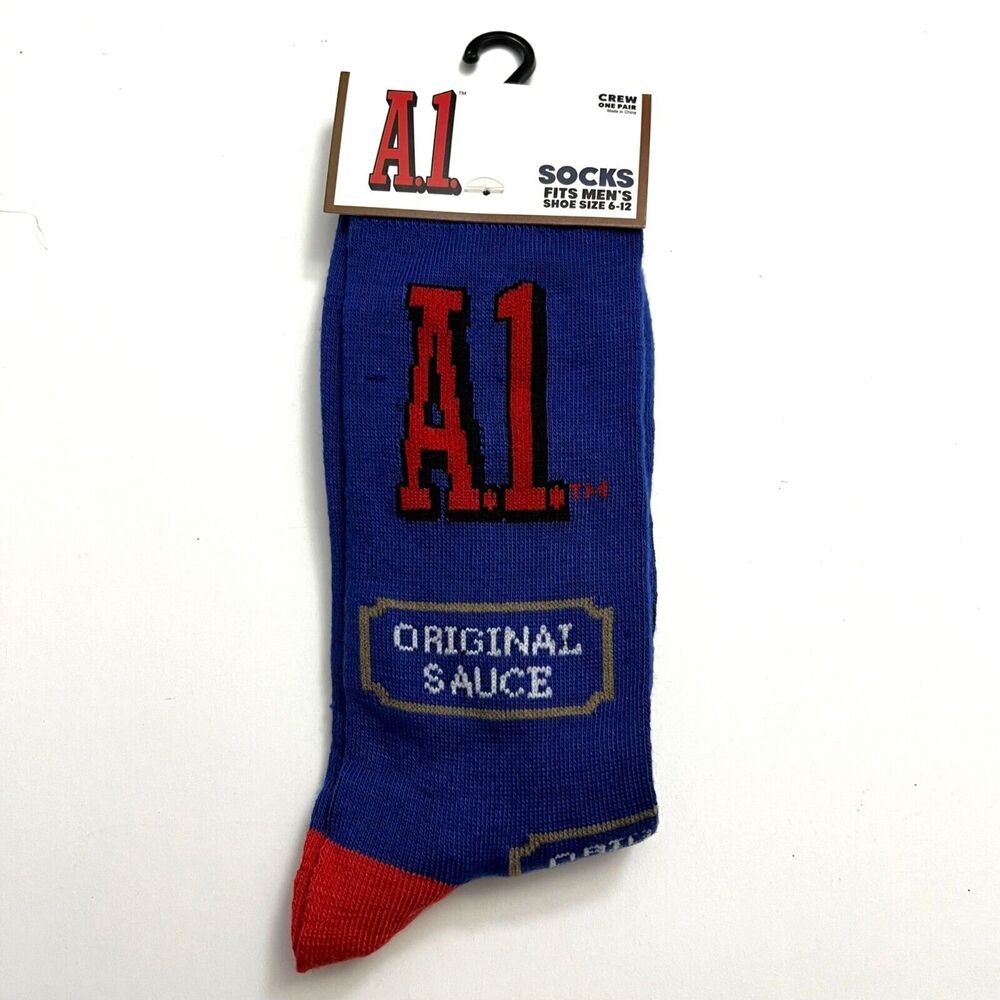 Odd Sox Unisex A1 Original Sauce Steak Sauce Novelty Crew Socks Blue Red Retro